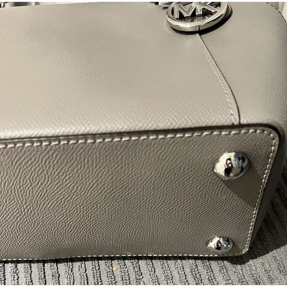 Michael Kors Charlotte Pearl Grey Top Zip Leather Tote Handbag New - Picture 6 of 8